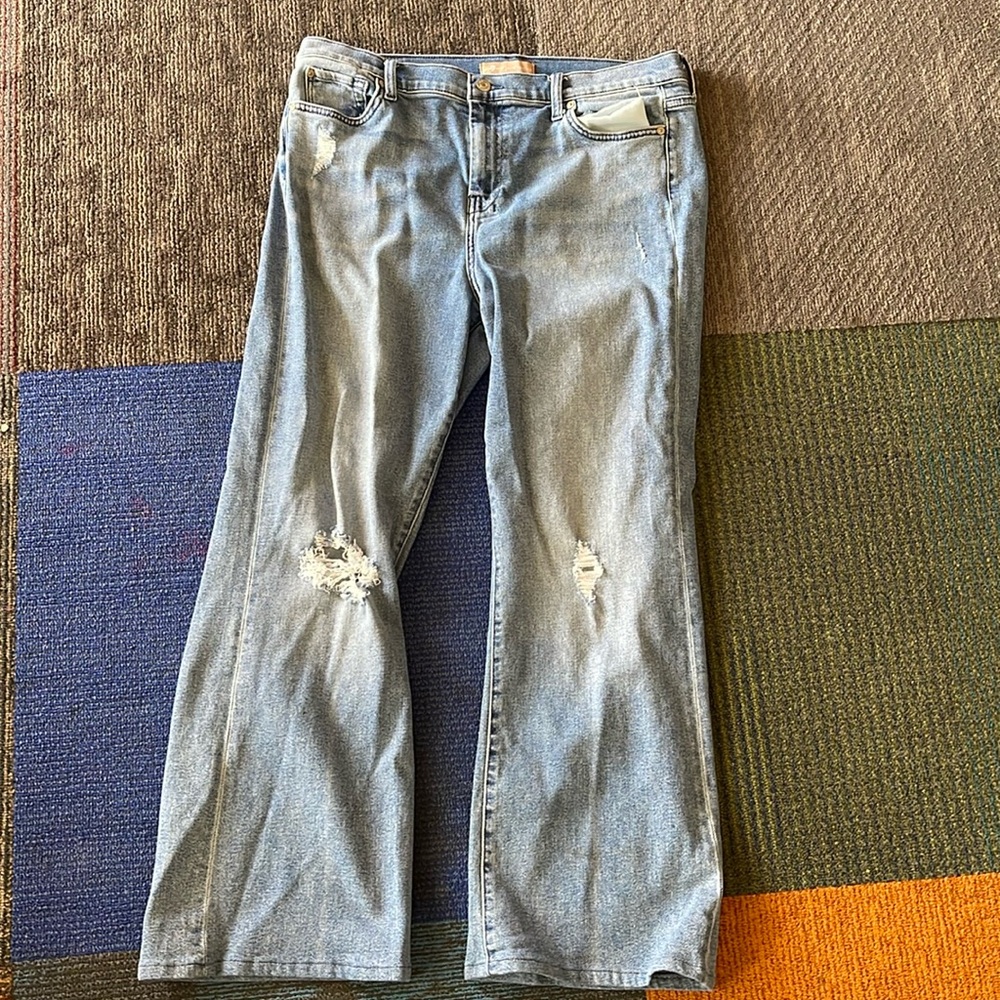 7 For All Mankind Luxe Vintage high waist distressed flair leg jeans 34 waist